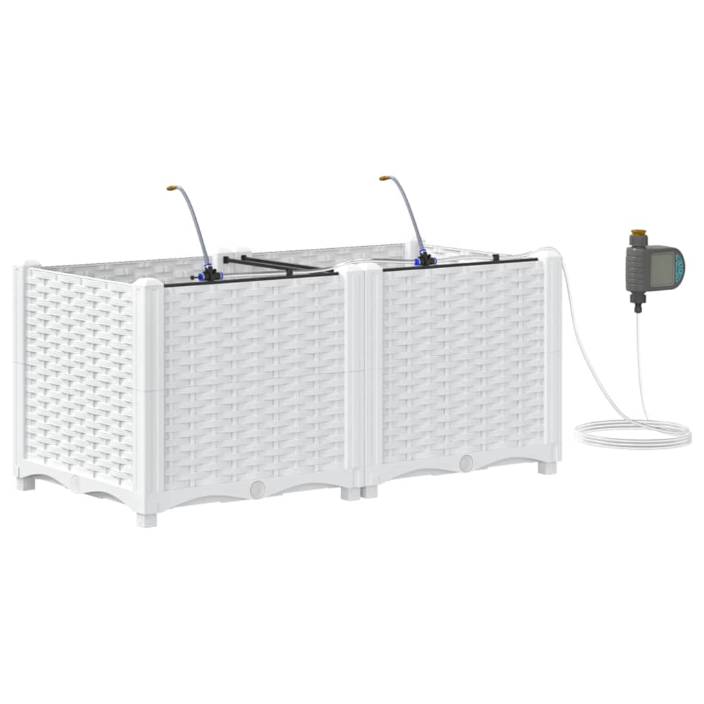 Vază pentru Grădină 2 pcs Alb Oțel