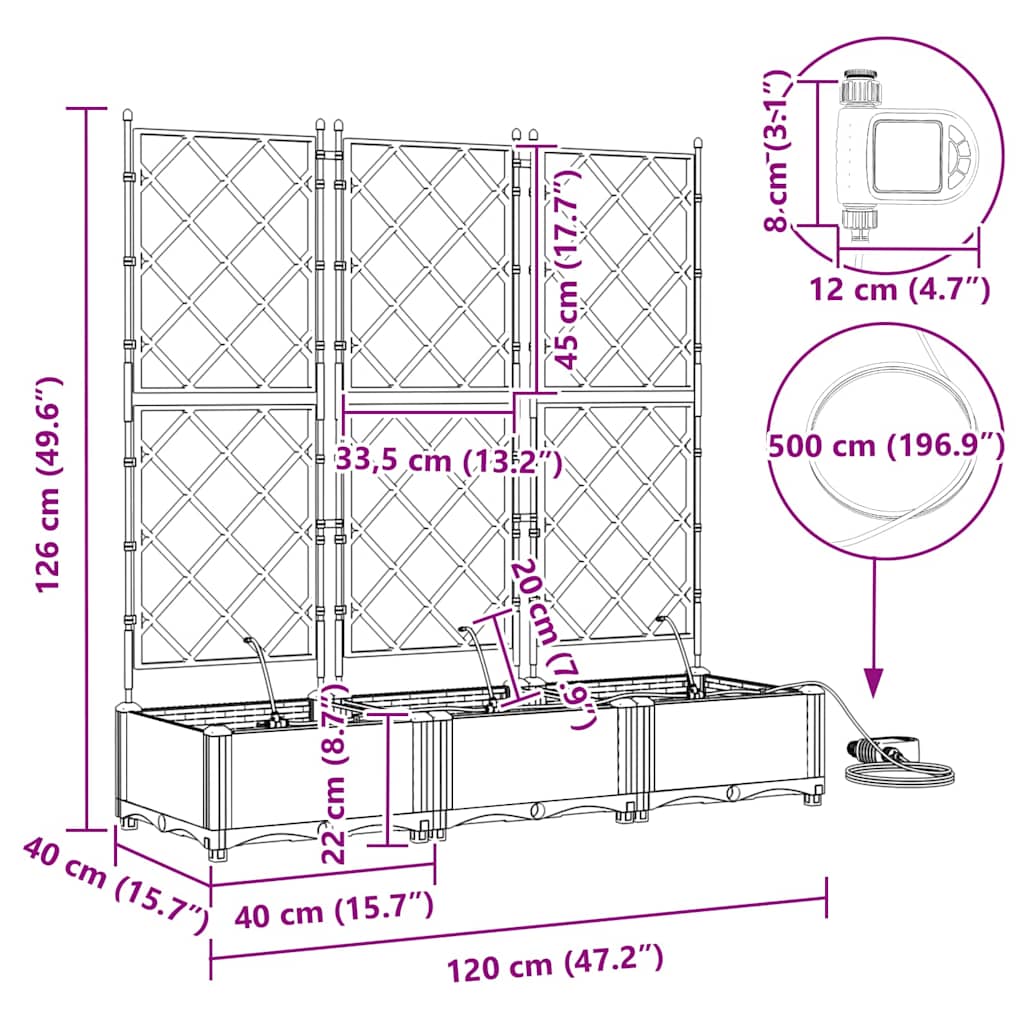 Vază pentru Grădină 3 pcs Alb Oțel