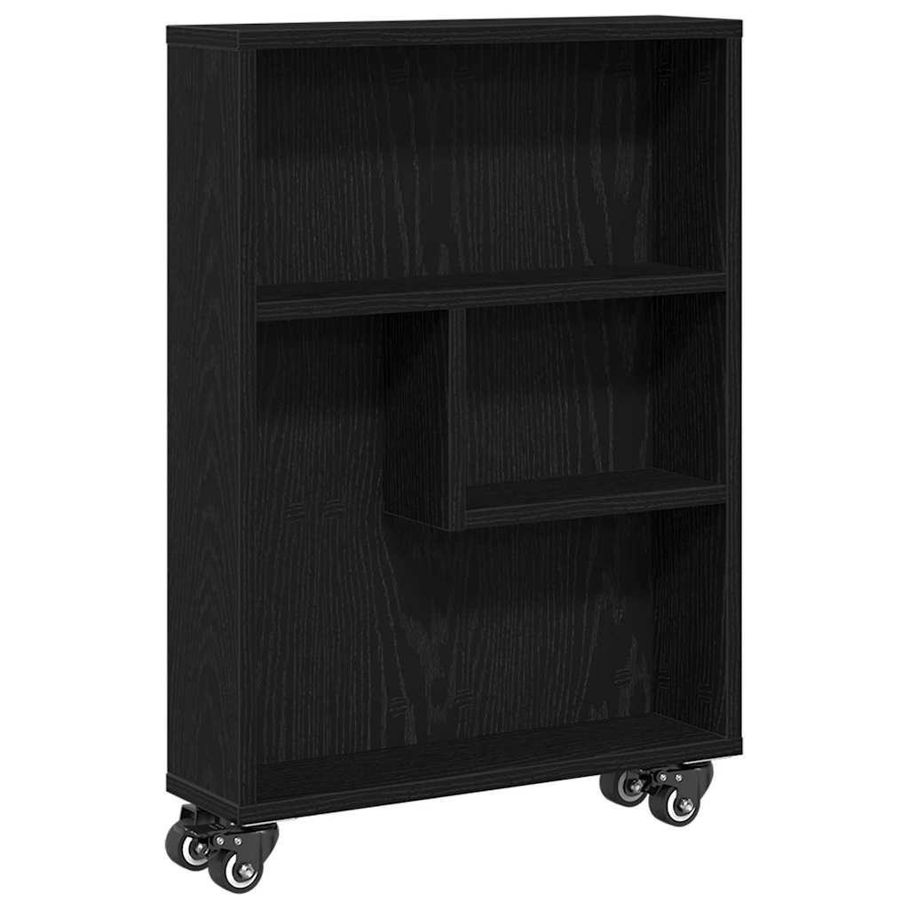 Trolley pentru Depozitare Îngust Stejar Negru 48 x 13 x 68 cm