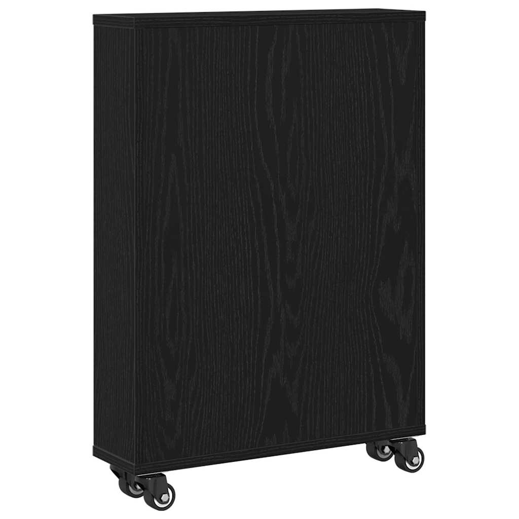 Trolley pentru Depozitare Îngust Stejar Negru 48 x 13 x 68 cm