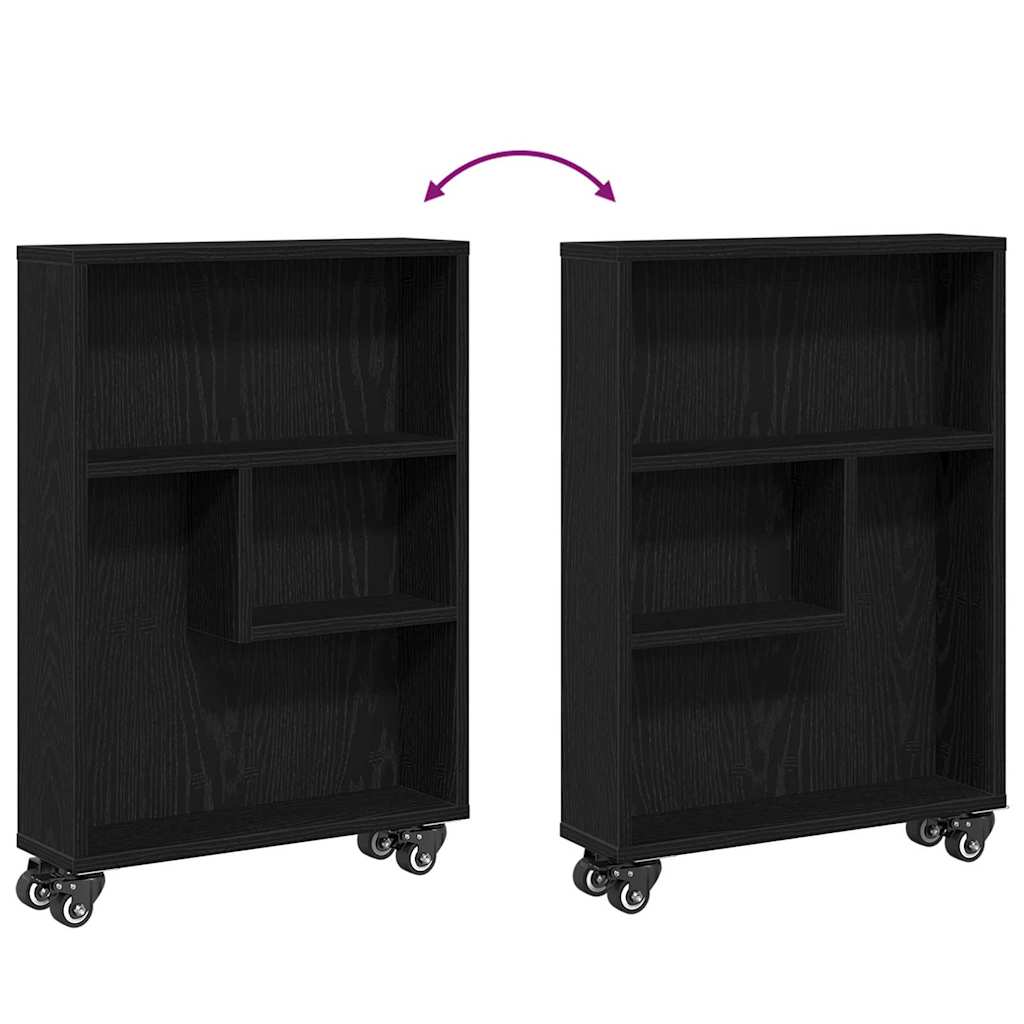 Trolley pentru Depozitare Îngust Stejar Negru 48 x 13 x 68 cm