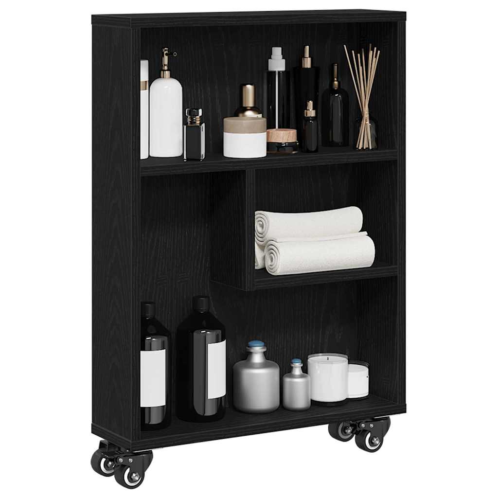 Trolley pentru Depozitare Îngust Stejar Negru 48 x 13 x 68 cm