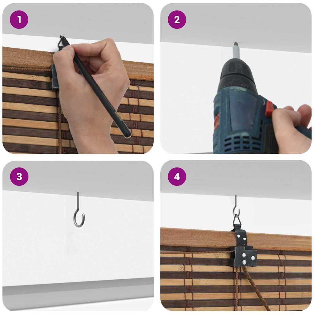 Rulou textil cu perdele Manual Maro 90 x 220 cm Bambus