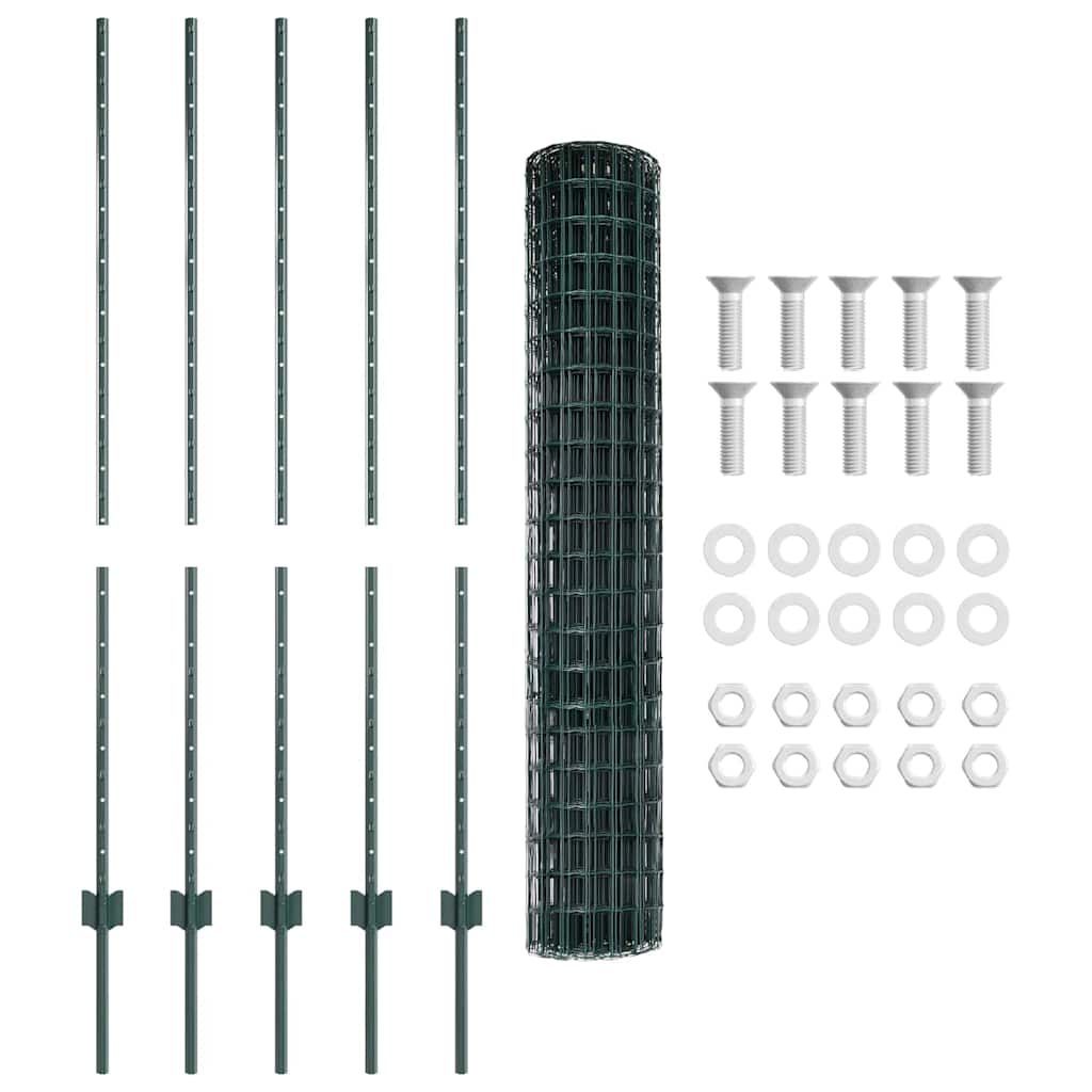 Gard cu Stâlp Verde 1,4 x 10 m Oțel și PVC