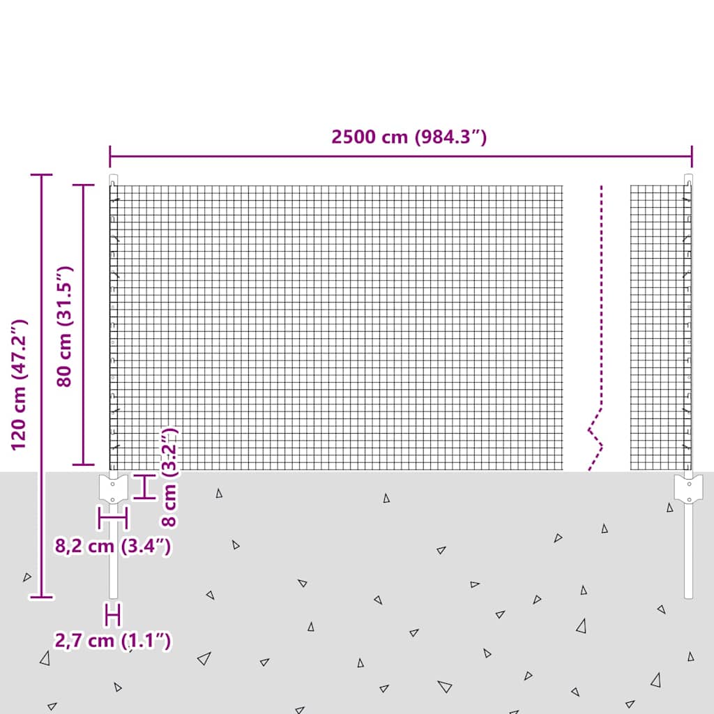 Gard cu Stâlp Argintiu 0,8 x 25 m Oțel