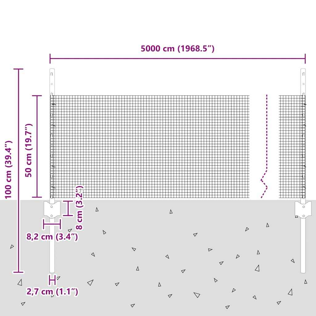 Gard cu Stâlp Argintiu 0,5 x 50 m Oțel