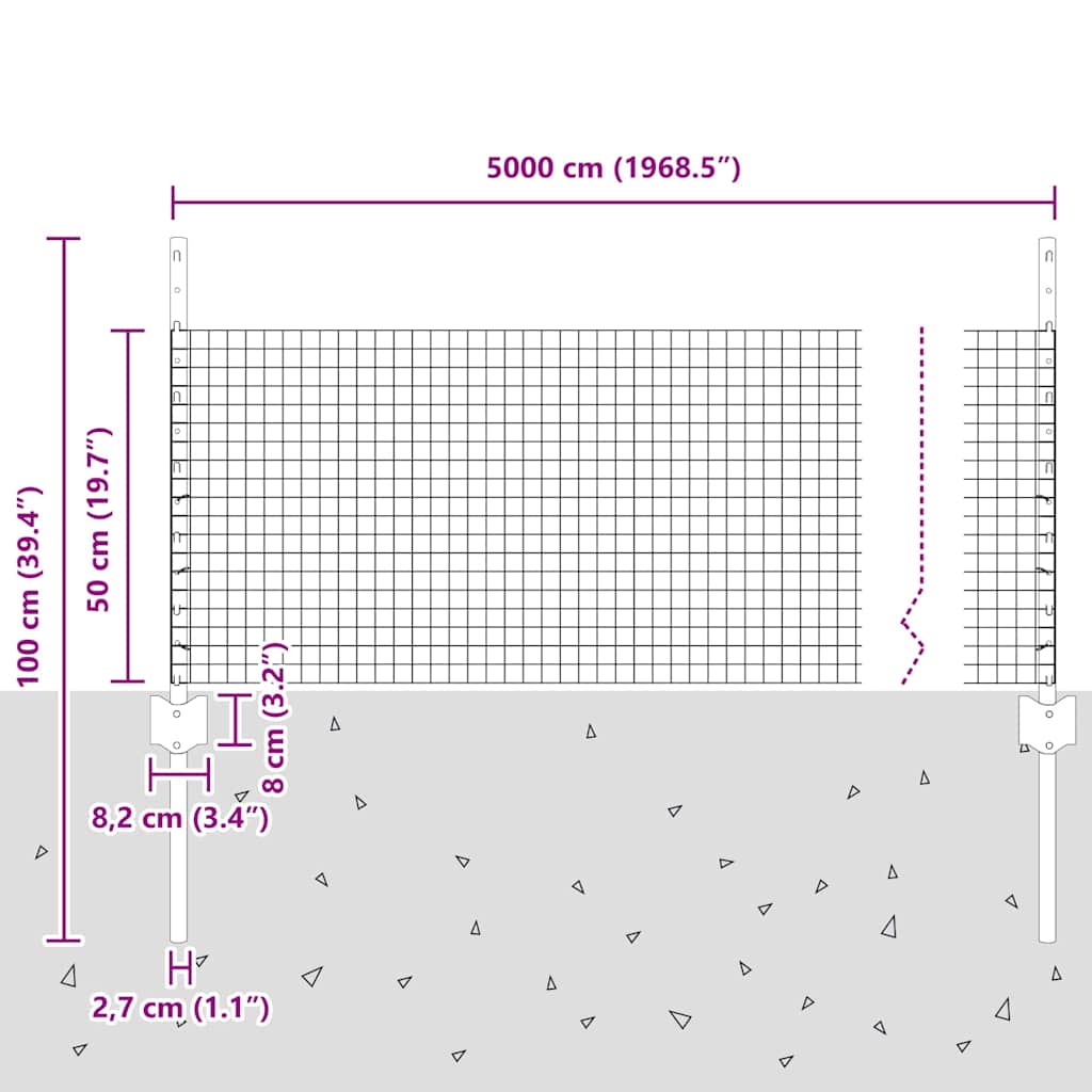 Gard cu Stâlp Argintiu 0,5 x 50 m Oțel