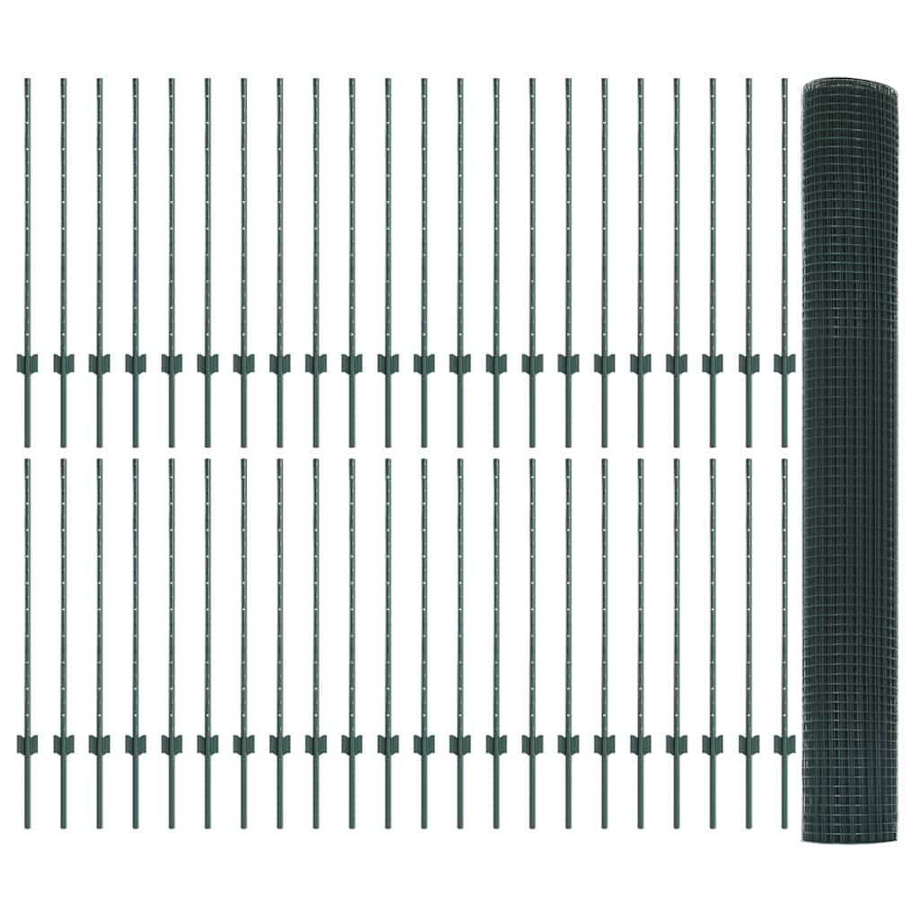 Gard cu Stâlp Verde 1 x 100 m Oțel și PVC