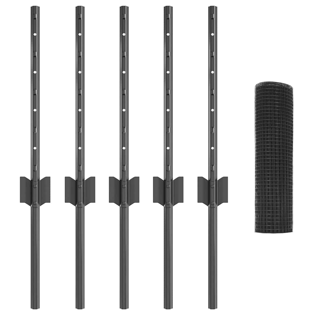 Gard cu Stâlp Gri 0,4 x 10 m Oțel și PVC