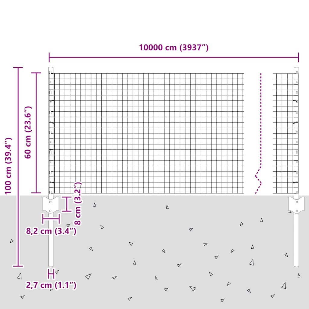 Gard cu Stâlp Gri 0,6 x 10 m Oțel și PVC