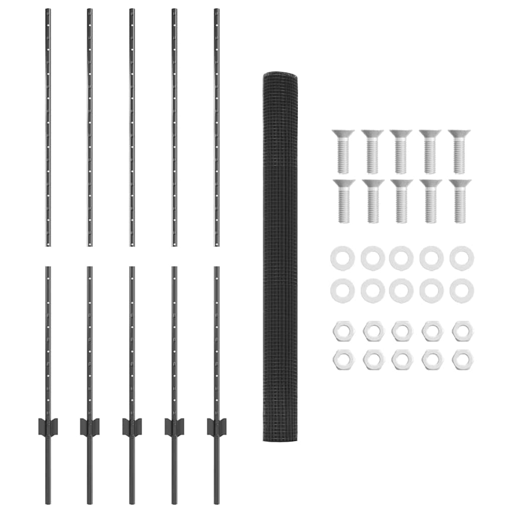 Gard cu Stâlp Gri 1,4 x 10 m Oțel și PVC