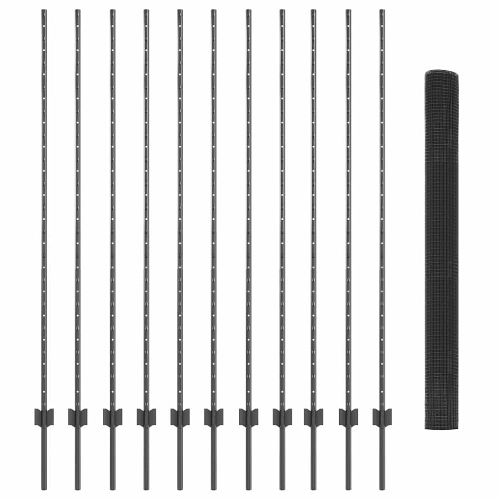 Gard cu Stâlp Gri 1,6 x 25 m Oțel și PVC