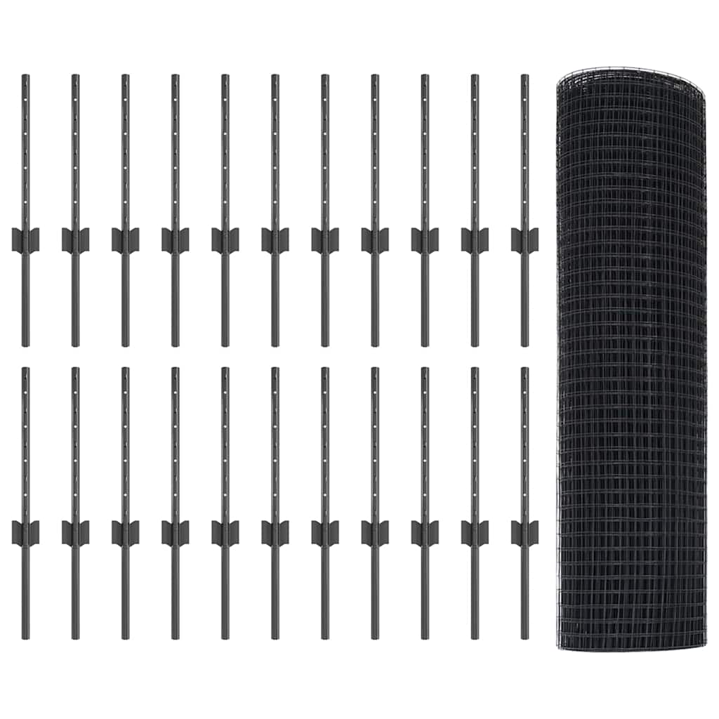 Gard cu Stâlp Gri 0,4 x 50 m Oțel și PVC