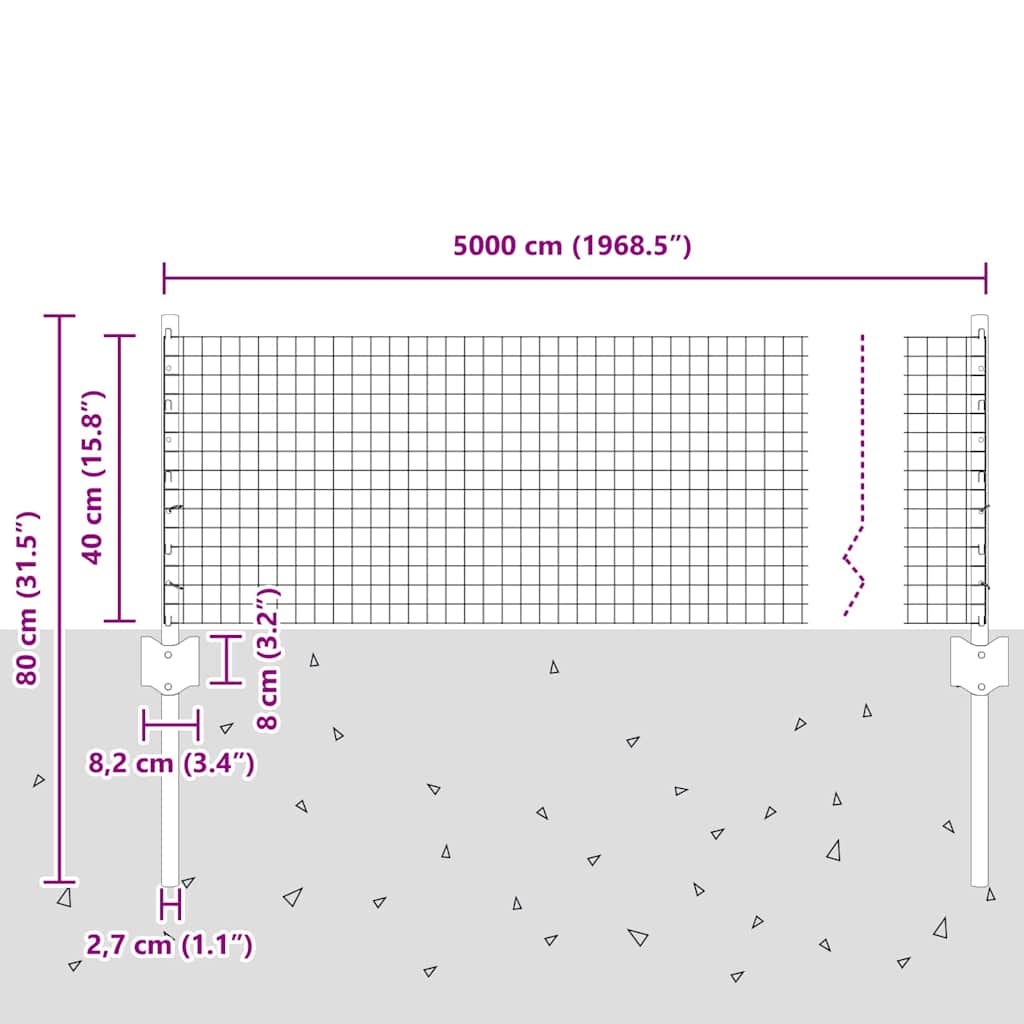 Gard cu Stâlp Gri 0,4 x 50 m Oțel și PVC