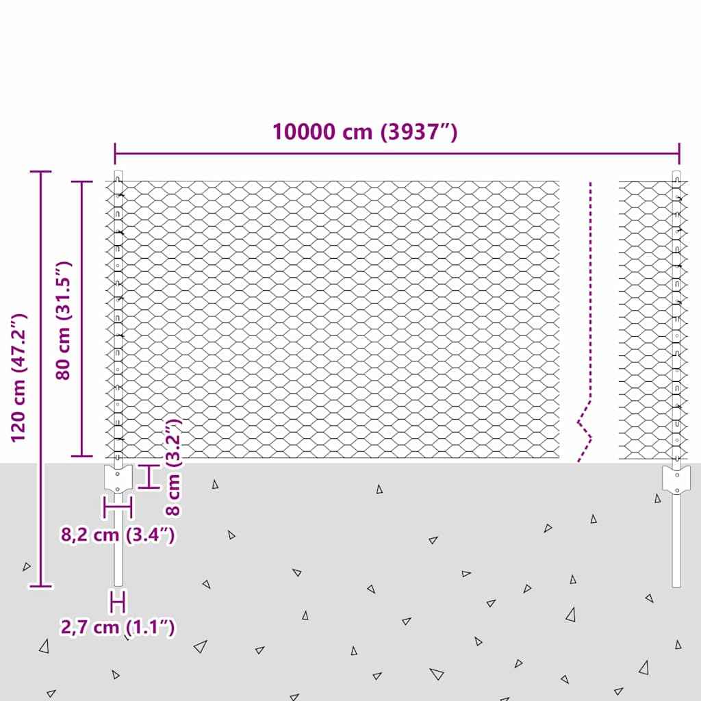 Gard cu Stâlp Argintiu 0,8 x 100 m Oțel