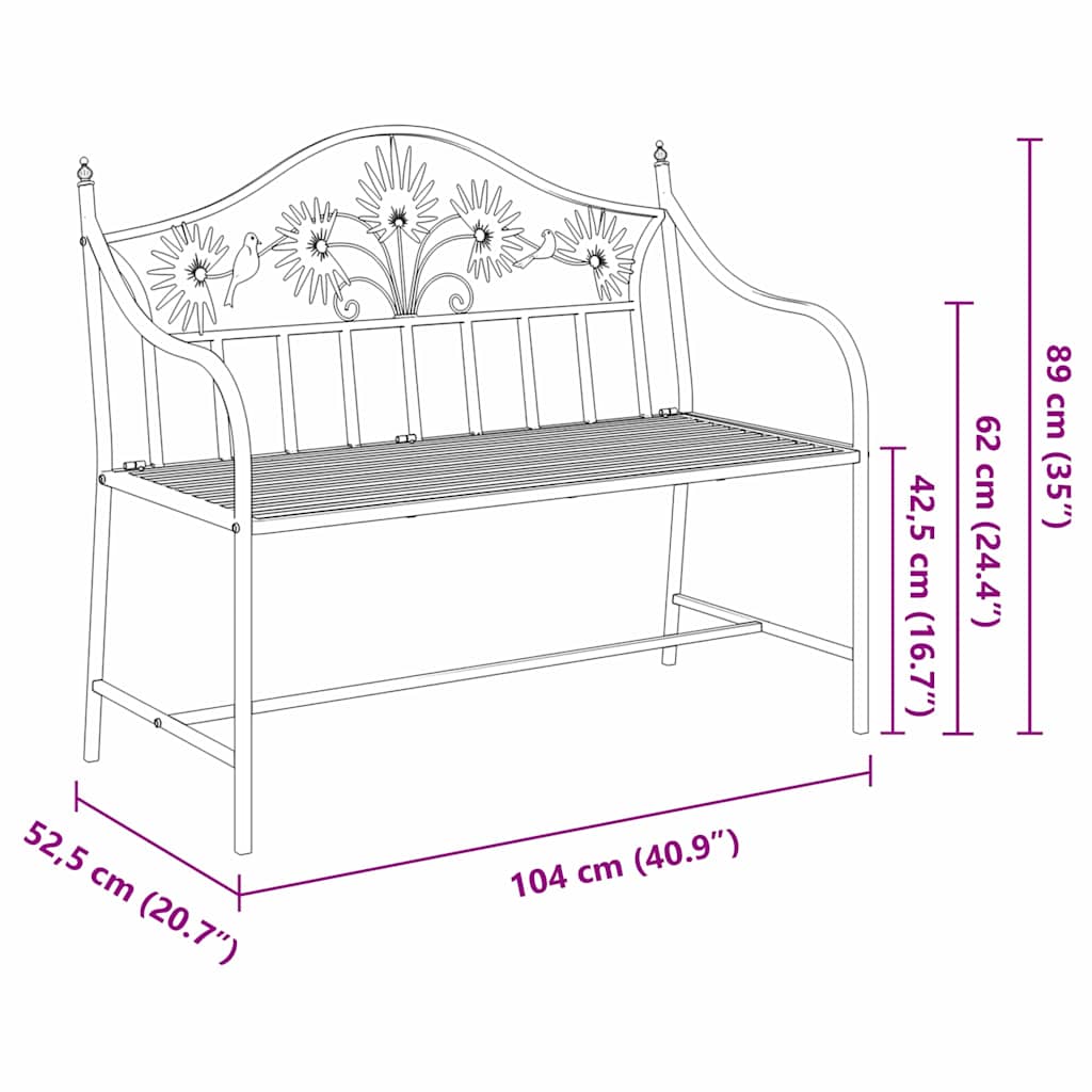 Bancă de grădină Alb Antic 104 x 52,5 x 89 cm Oțel