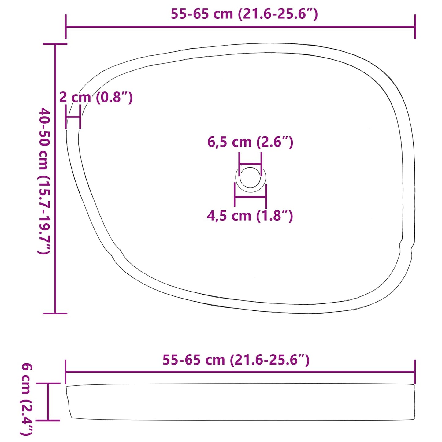 Chiuvetă Gri (55-65) x (40-50) x 6 cm Piatra de Râu