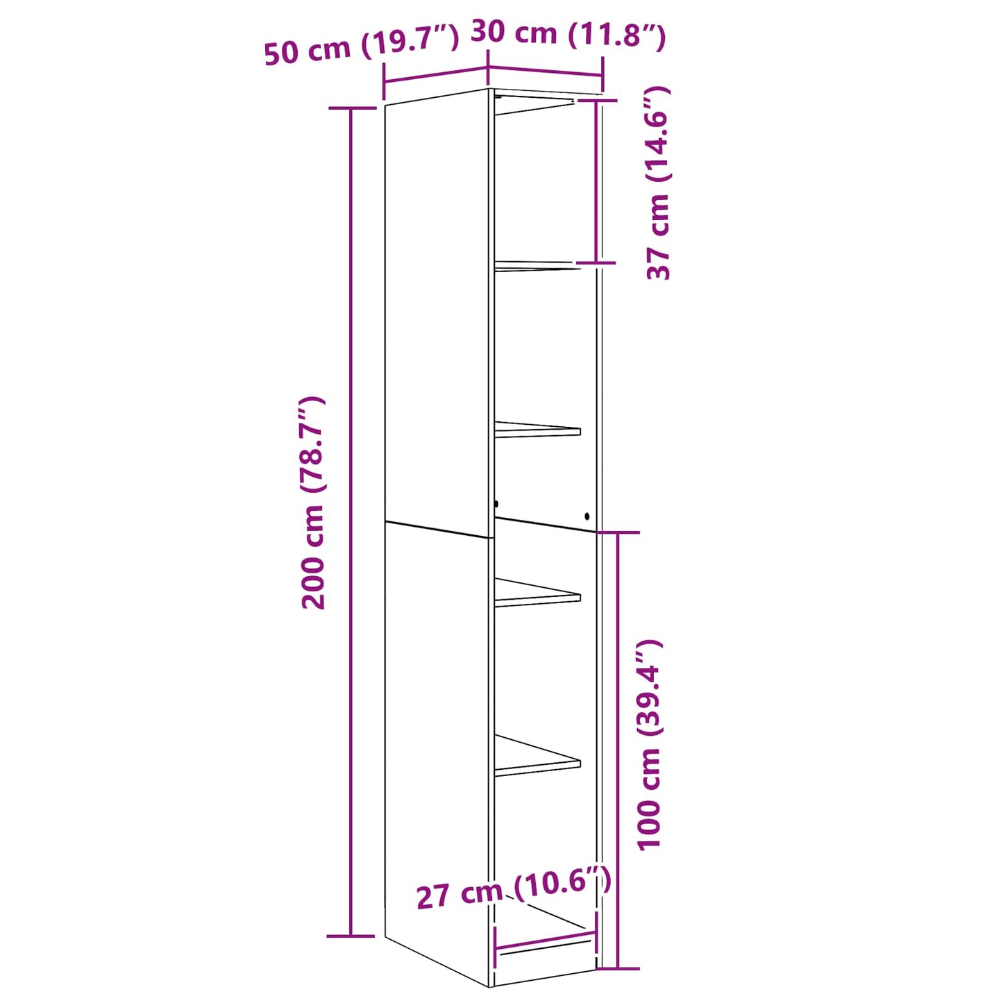 Dulap cu depozitare Stejar negru 30 x 50 x 200 cm Lemn compozit