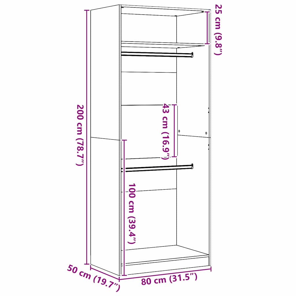 Dulap cu depozitare Stejar negru 80 x 50 x 200 cm Lemn compozit