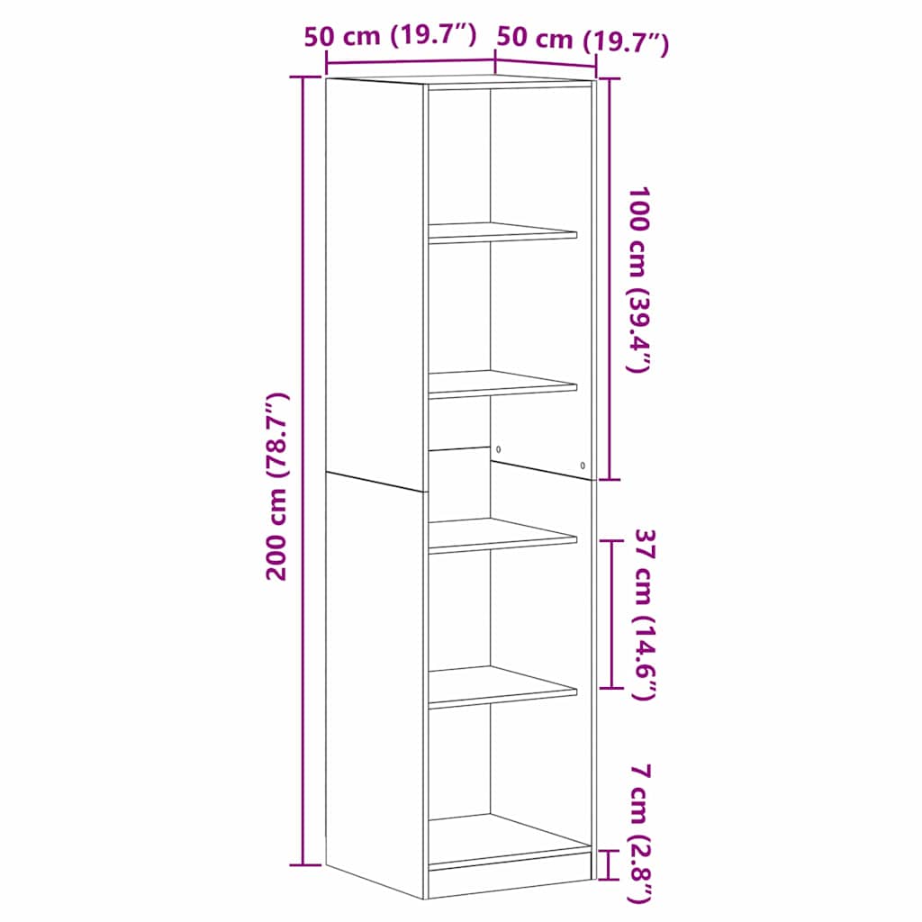 Dulap cu raft Stejar Negru 50 x 50 x 200 cm Lemn compozit