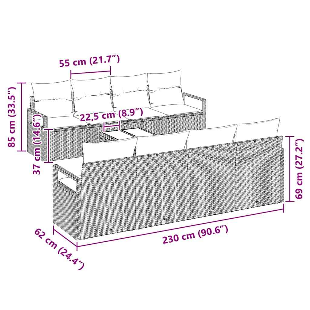 Set de canapea cu pernă Manual 7 pcs Negru și Crem poliratan