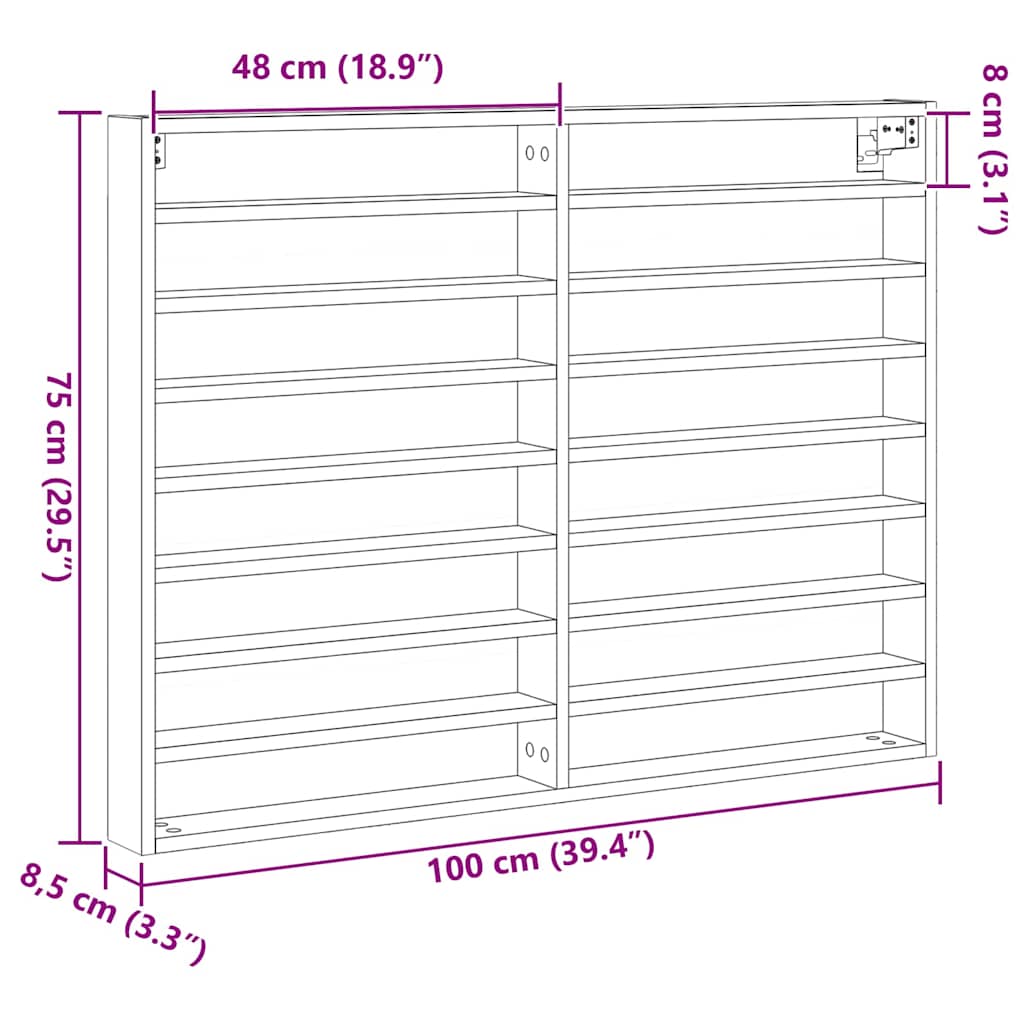 Dulap de Expunere cu raft Stejar Artizanal 100 x 8,5 x 75 cm