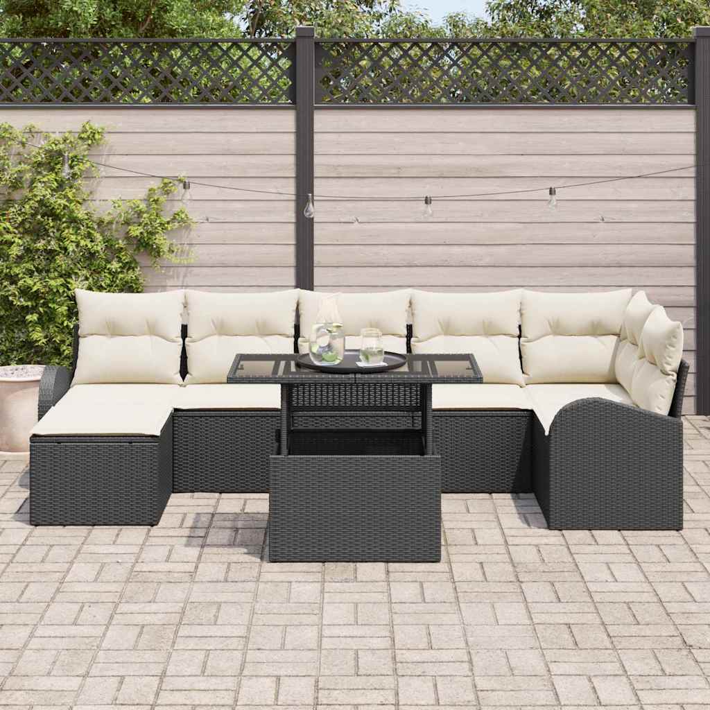 Set de canapele pentru grădină 8 pcs Negru și Crem poliratan