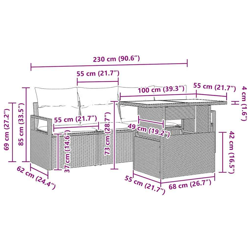 Set de canapea cu pernă 5 pcs Lumină poliratan
