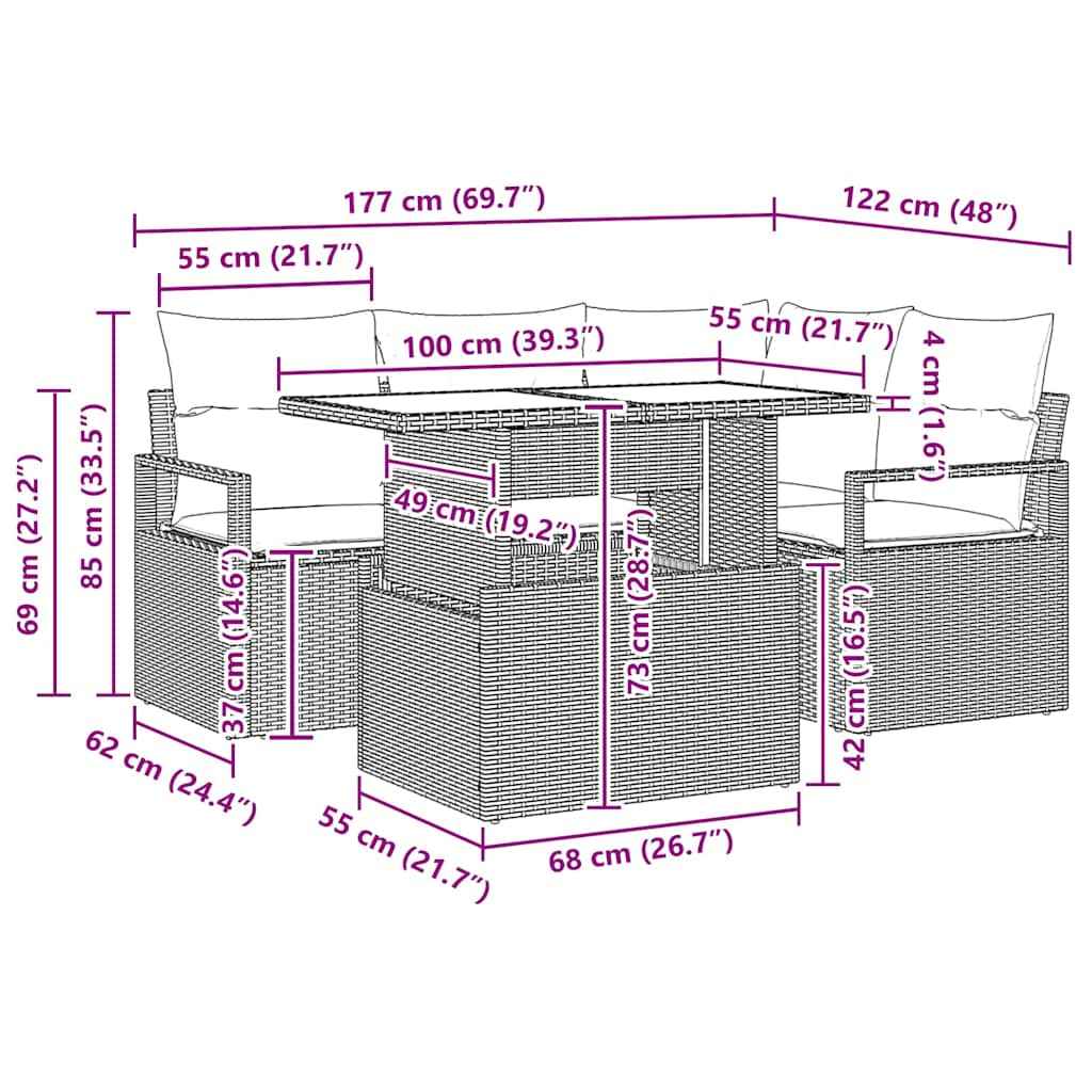 Set de canapele pentru grădină 5 pcs Gri deschis poliratan