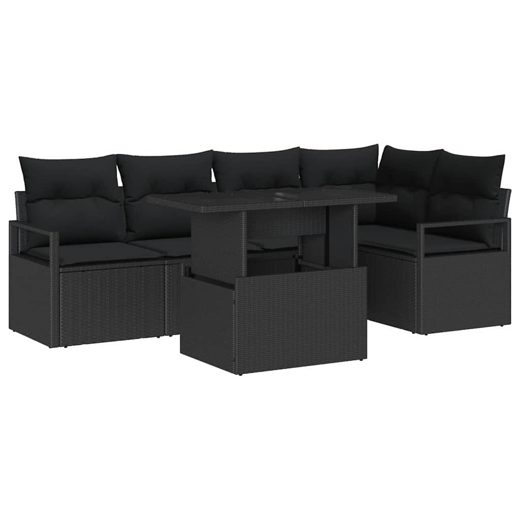 Set de canapele pentru grădină cu pernă 6 pcs Negru poliratan