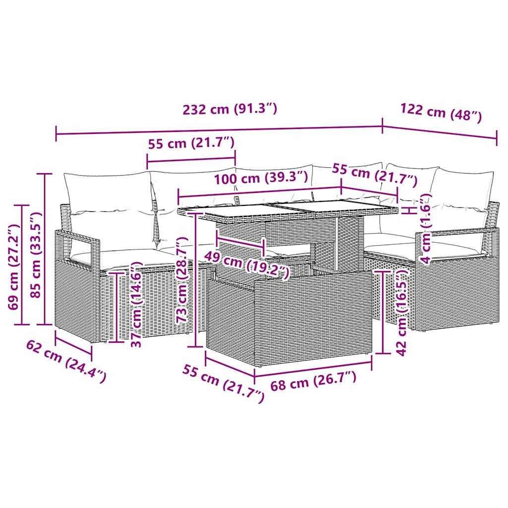 Set de canapele pentru grădină cu pernă 6 pcs Negru poliratan