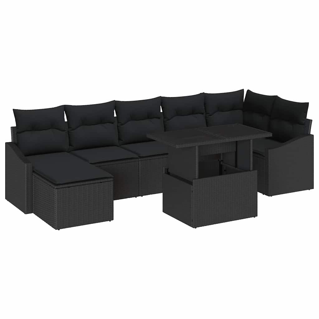 Set de canapele pentru grădină cu pernă 8 pcs Negru poliratan