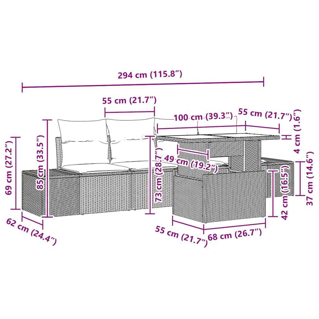 Set de canapea cu pernă Manual 5 pcs Negru poliratan