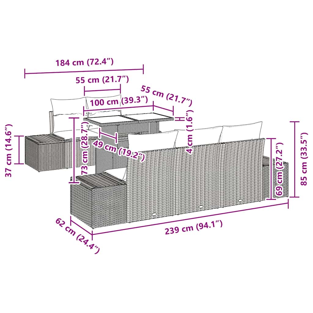 Set de canapea cu pernă Manual 6 pcs Negru și Crem poliratan