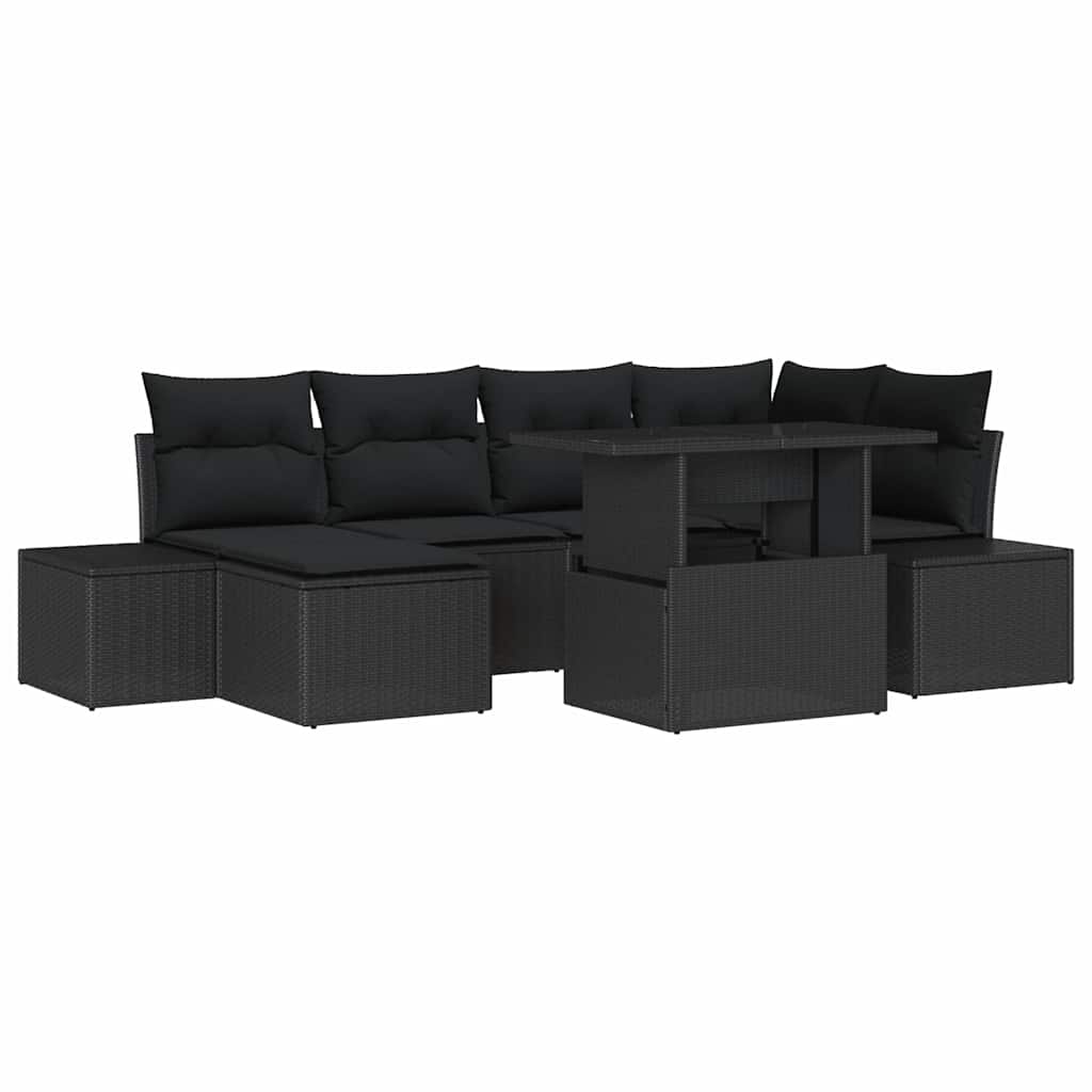 Set de canapele pentru grădină cu pernă 7 pcs Negru