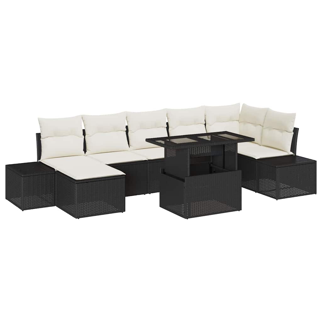 Set de canapele pentru grădină cu pernă 8 pcs negru și crem