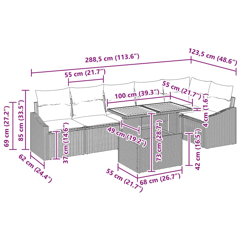 Set de masă pentru grădină cu pernă 7 pcs Negru și Crem