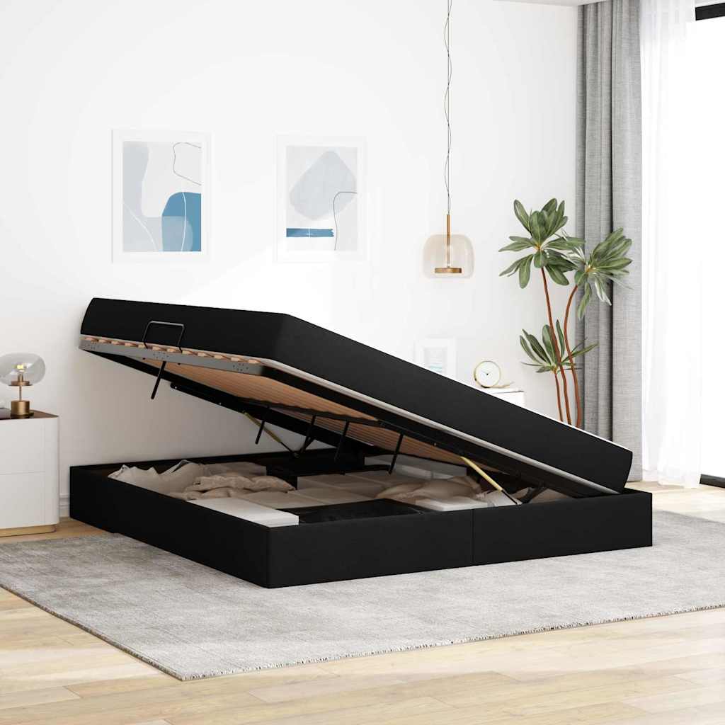 Pat cu saltea și spațiu de depozitare Negru 180 x 200 cm