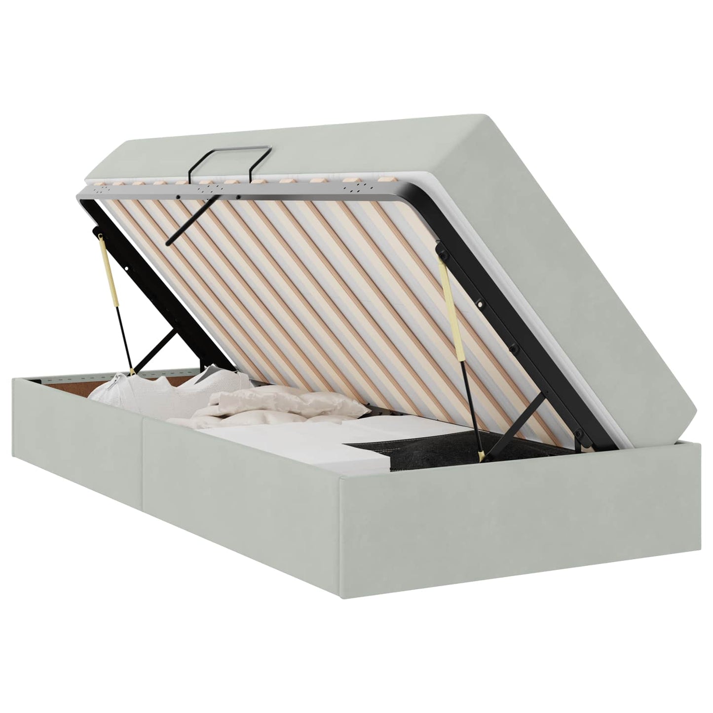 Pat cu saltea și spațiu de depozitare Gri deschis 100 x 200 cm