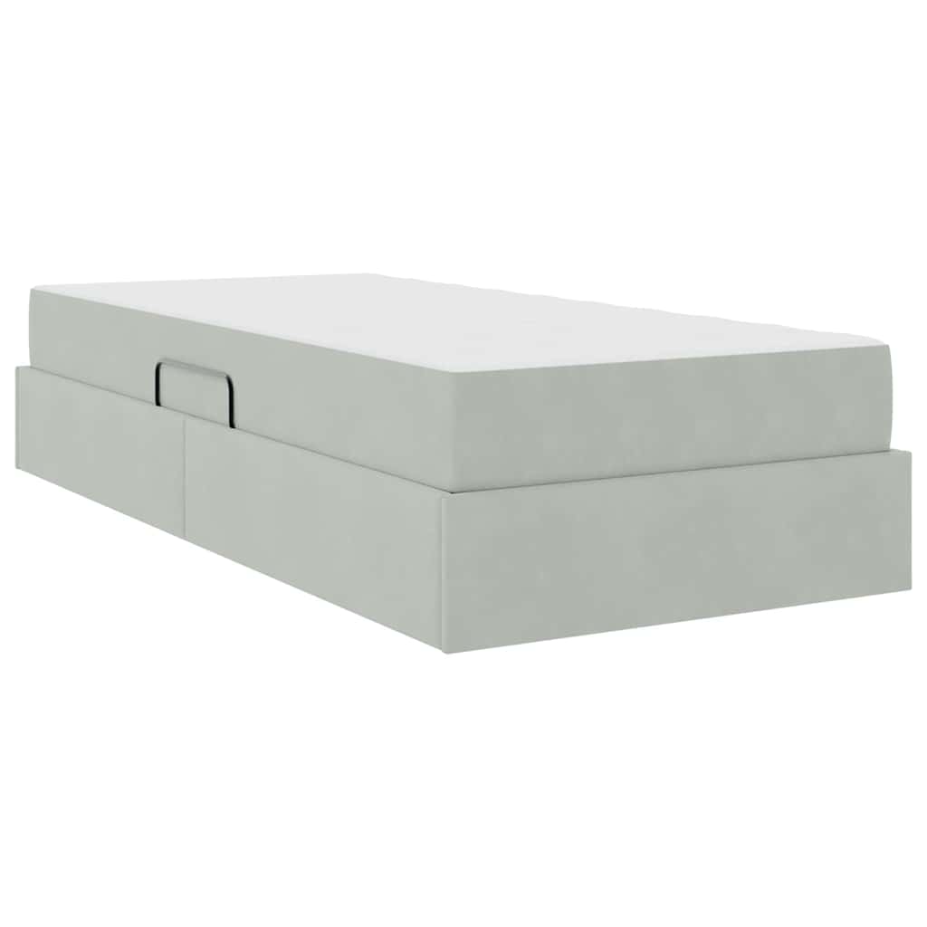 Pat cu saltea și spațiu de depozitare Gri deschis 100 x 200 cm