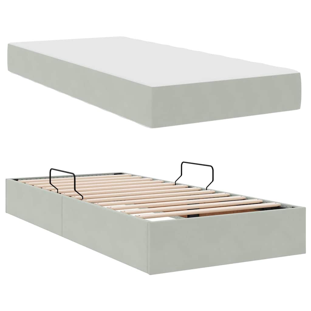 Pat cu saltea și spațiu de depozitare Gri deschis 100 x 200 cm