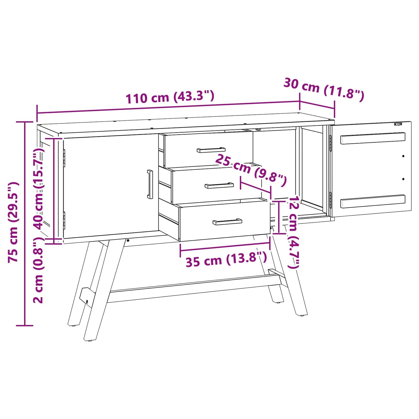 Support TV cu sertar natural 110 x 30 x 75 cm Lemn solid de tec