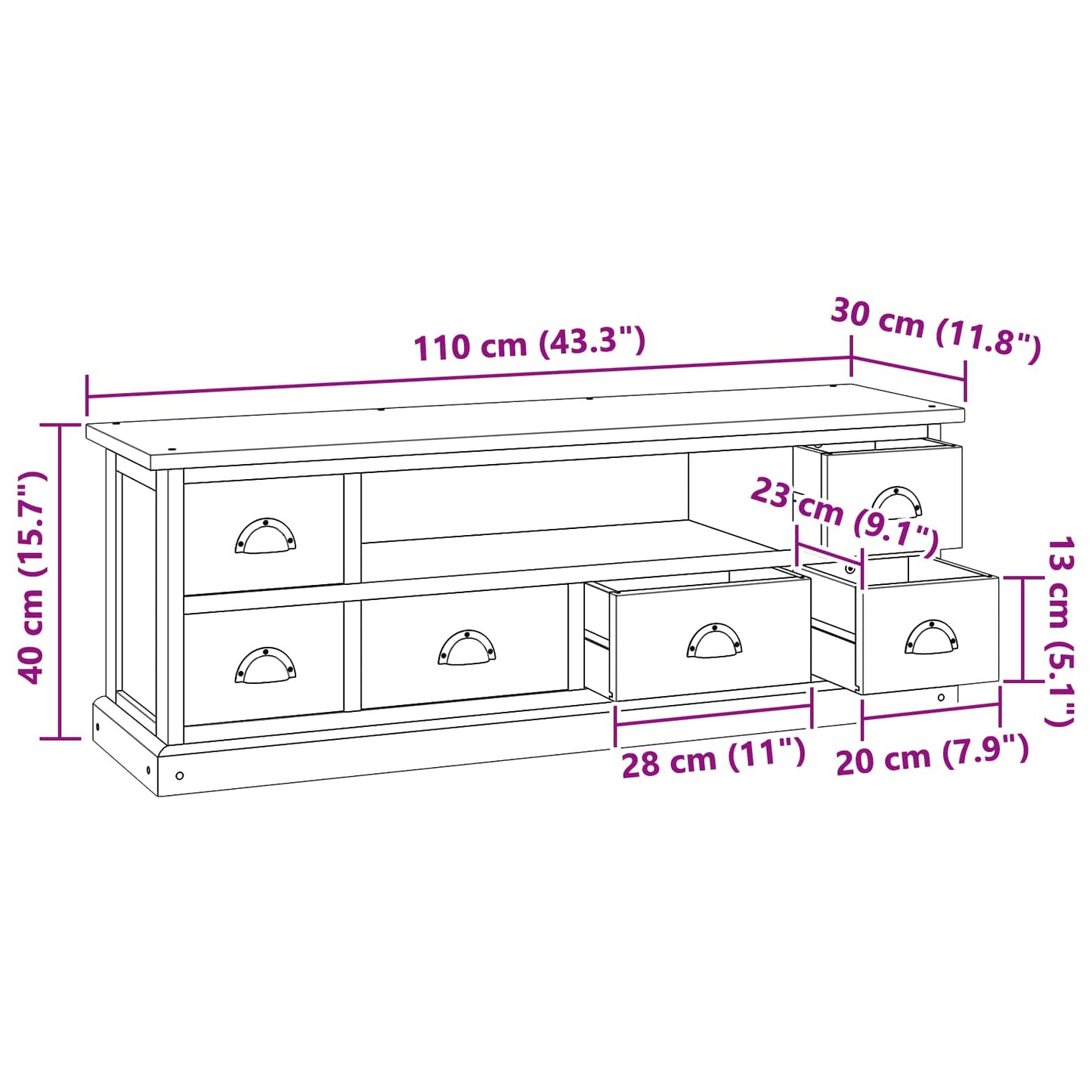 Support TV cu sertar natural 110 x 30 x 40 cm Lemn solid de tec