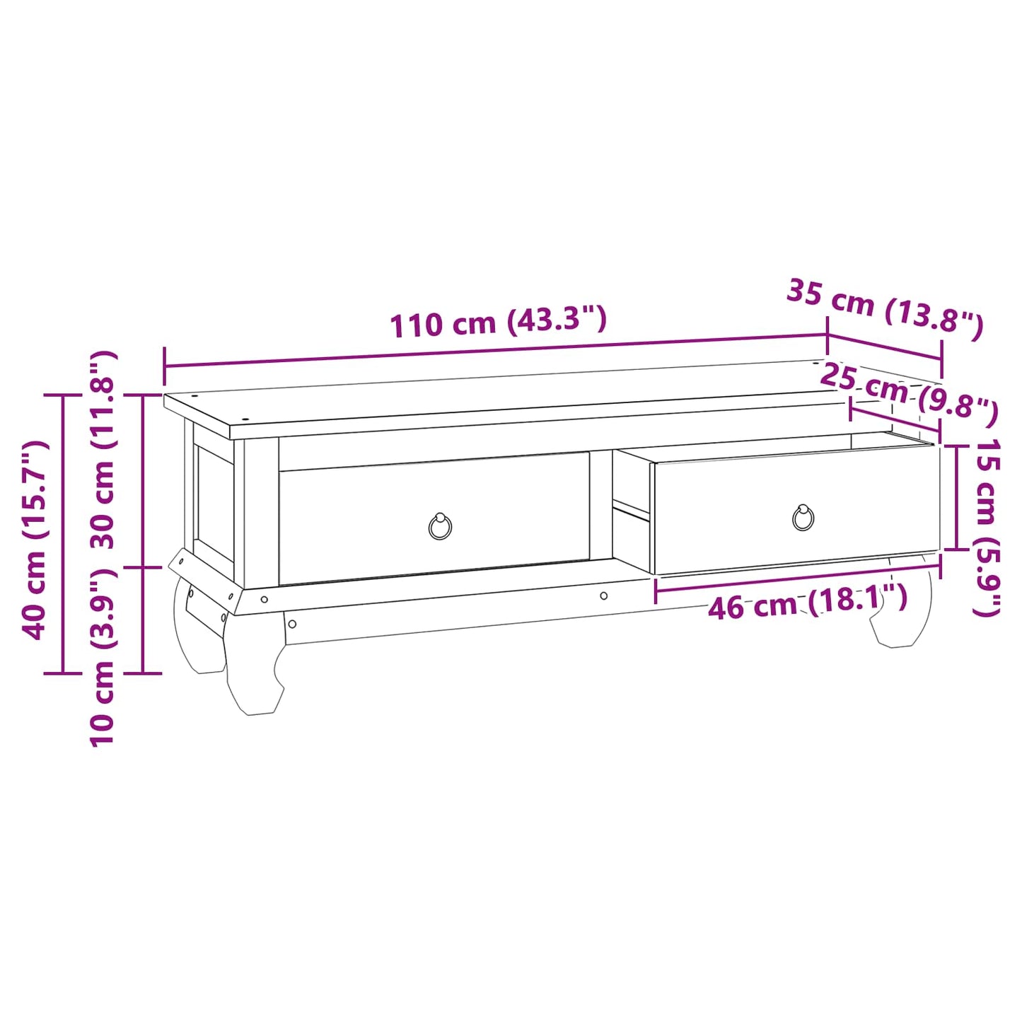 Support TV cu sertar natural 110 x 35 x 40 cm Lemn solid de tec