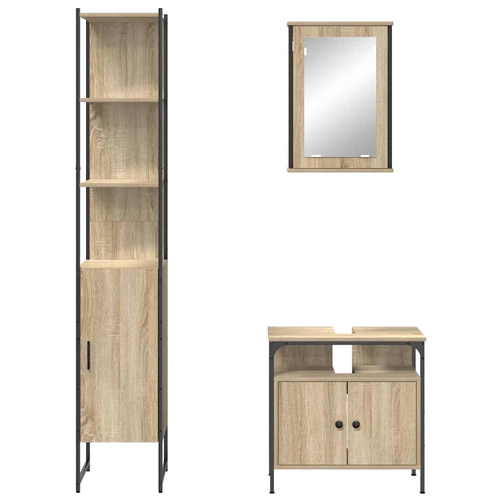 Set de mobilier pentru baie 3 pcs Stejar Sonoma Lemn compozit
