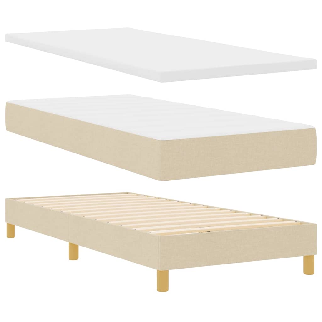 Pat cu arcuri cu saltea cu headboard Crem 200 x 100 cm țesătură