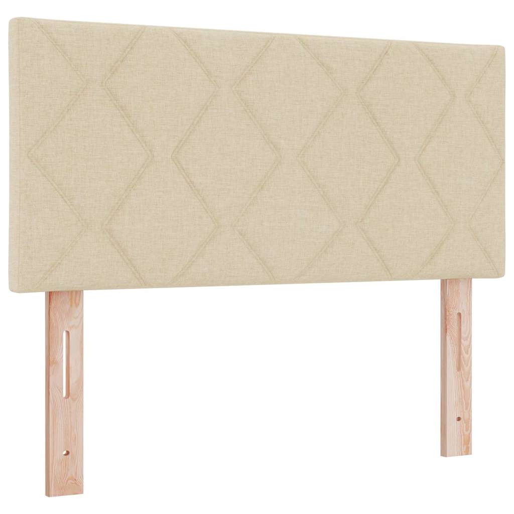 Pat cu arcuri cu saltea cu headboard Crem 200 x 100 cm țesătură