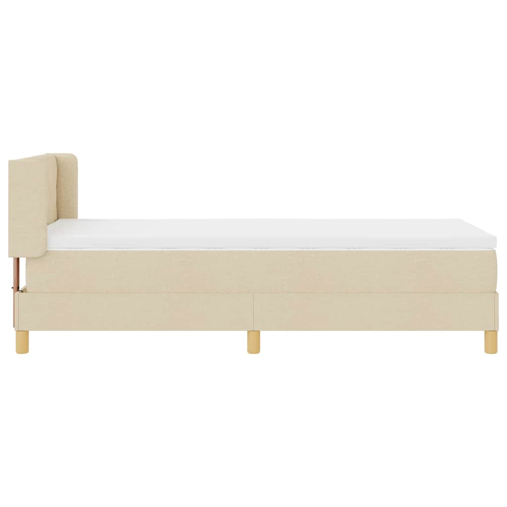 Pat cu arcuri cu saltea cu headboard Crem 200 x 100 cm țesătură