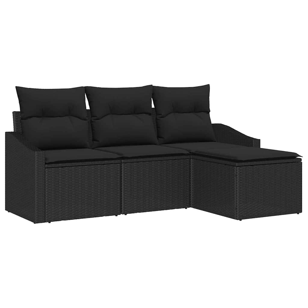 Set de canapea cu pernă cu depozitare 4 pcs Negru poliratan