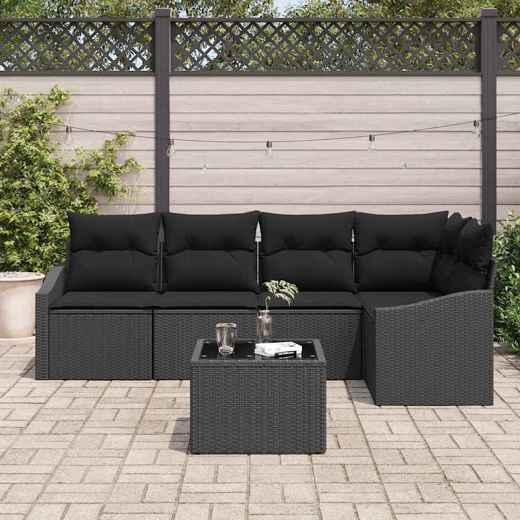 Set de canapele pentru grădină cu pernă 6 pcs Negru poliratan